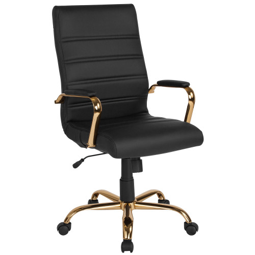 43" Black and Gold Contemporary Executive Swivel Office Chair with Dual Wheel Casters - IMAGE 1
