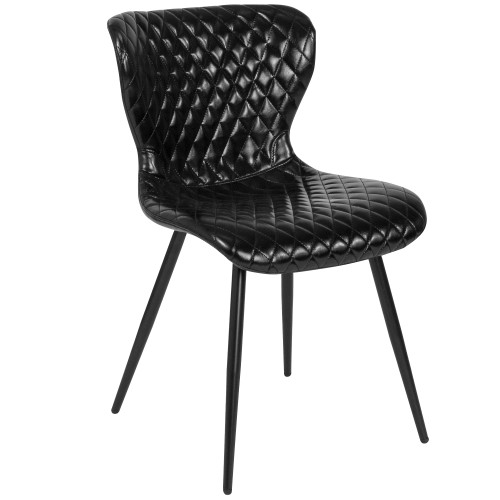 30.75" Black Contemporary Diamond Patterned Upholstered Chair - IMAGE 1