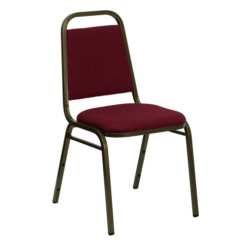 34" Burgundy Red and Gold Trapezoidal Banquet Chair - IMAGE 1