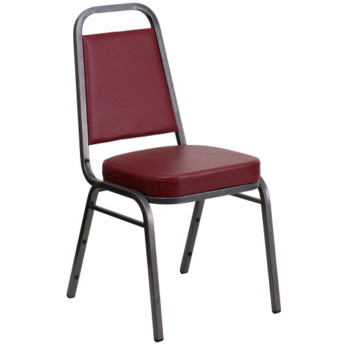 36" Burgundy Red and Silver Trapezoidal Back Banquet Chair - IMAGE 1