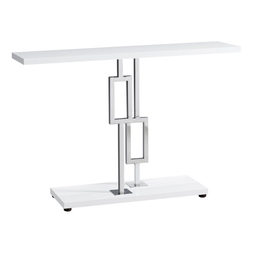 47.25" Glossy White and Silver Contemporary Rectangular Accent Table - IMAGE 1