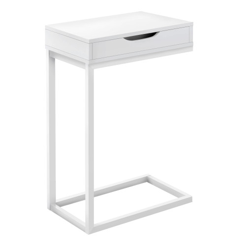 24.5" White Contemporary C Shaped Rectangular Accent Table with Drawer - IMAGE 1