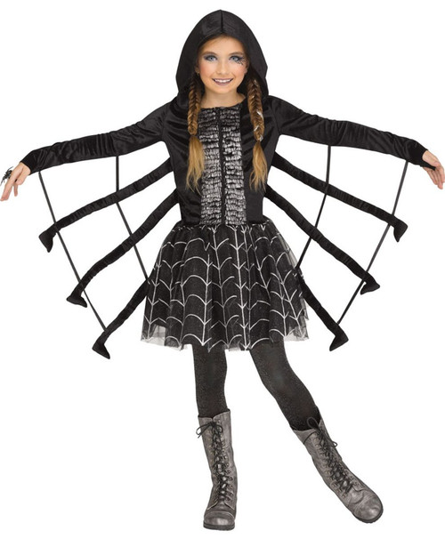 Black and White Sparkling Spider Girl Children Halloween Costume - Large - IMAGE 1