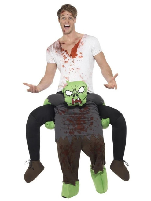 Green and Gray Piggyback Zombie Men Adult Halloween Costume - One Size - IMAGE 1