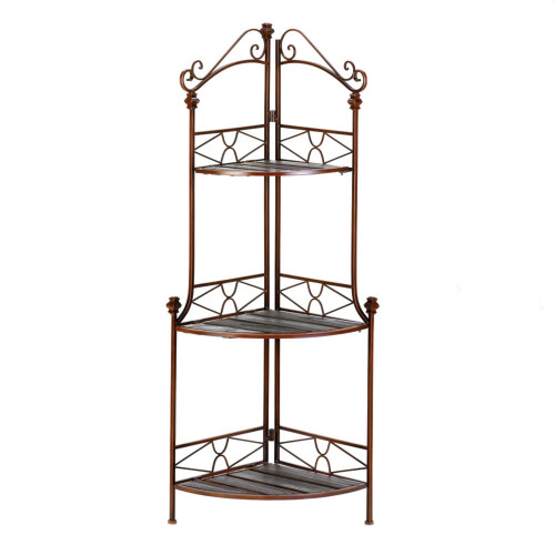 47" Walnut Brown and Black Rustic Corner Baker's Rack - IMAGE 1