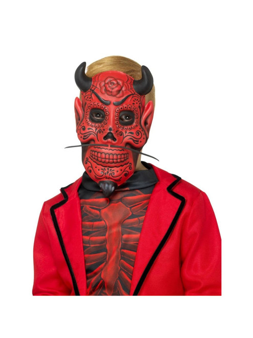 26" Red and Black Day of the Dead Devil Boy Child Halloween Mask Costume Accessory - One Size - IMAGE 1