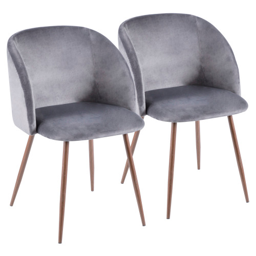 Set of 2 Fran Contemporary Walnut and Gray Upholstered Velvet Dining Chairs 32" - IMAGE 1