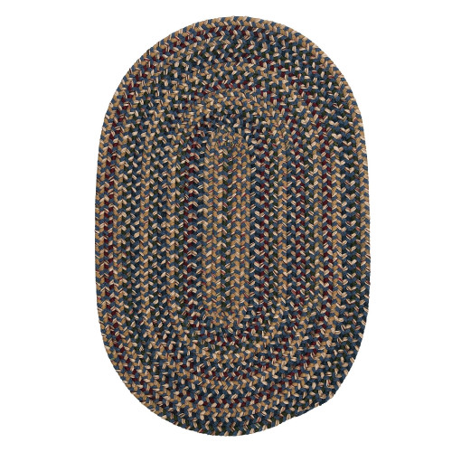 6' Federal Blue and Beige Handcrafted Round Braided Area Rug - IMAGE 1