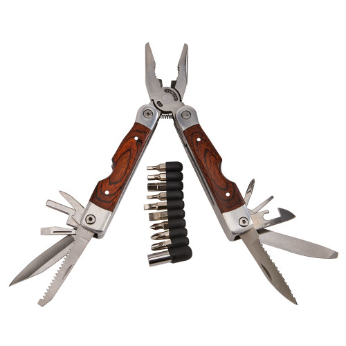 7" Silver with Brown Wood Handle Multi Tool - IMAGE 1
