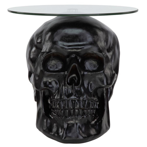 21" Black and Clear Lost Souls Gothic Skull Glass Topped Table - IMAGE 1