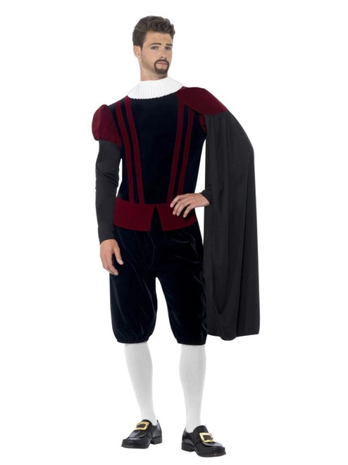 42" Black and Red Deluxe Tudor Lord Men Adult Halloween Costume - Large - IMAGE 1