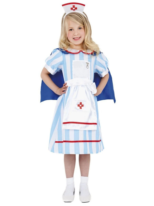 49" 50" Blue and White Vintage Nurse Girl Child Halloween Costume - Small - IMAGE 1