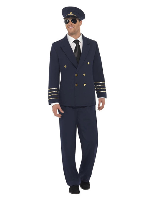 49" Navy Blue and White Pilot Men Adult Halloween Costume - Large - IMAGE 1