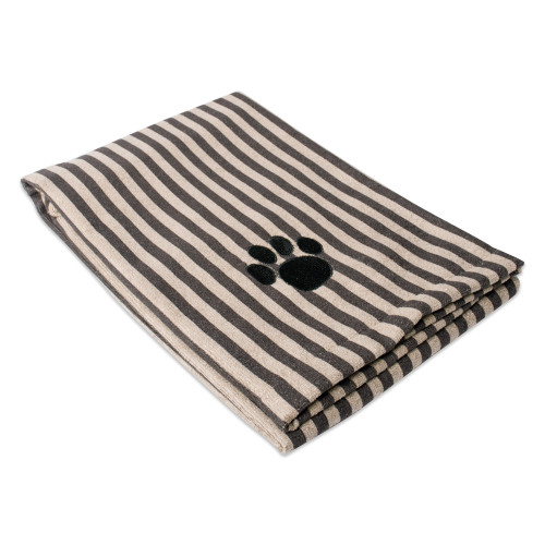 3.5' Brown, Beige, and Black Rectangular Stripe Paw Print Embroidered Pet Towel - IMAGE 1