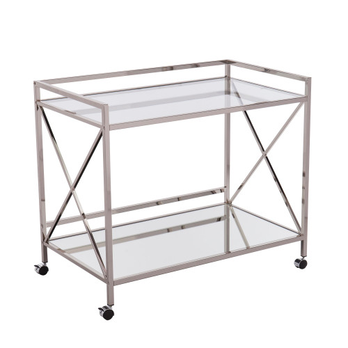 38.75" Silver and Clear Contemporary Maxton Rectangular Glass Bar Cart - IMAGE 1