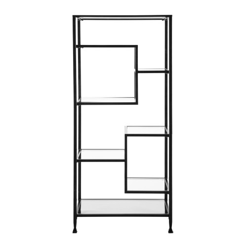 68" Black and Clear Seven Multi Storage Shelves Etagere - IMAGE 1