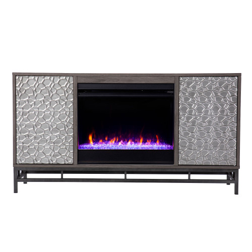 54.25" Gray and White Modern Style Color-Changing Electric Fireplace with Media Storage - IMAGE 1