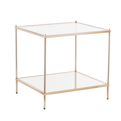 22.25" Gold and Clear Contemporary Knox Mirrored Rectangular End Table - IMAGE 1