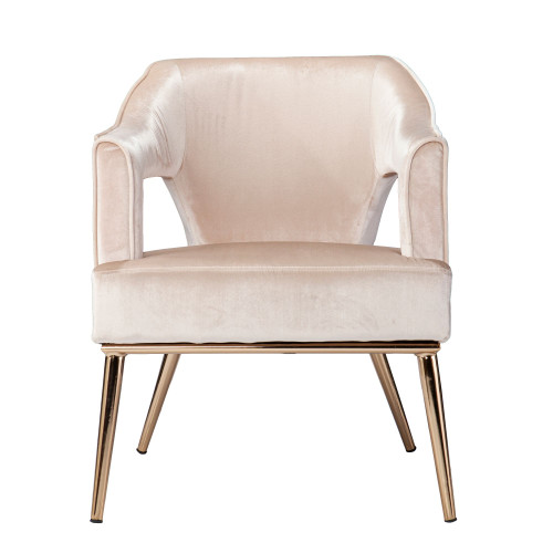 31.25" Beige and Gold Upholstered Accent Chair - IMAGE 1