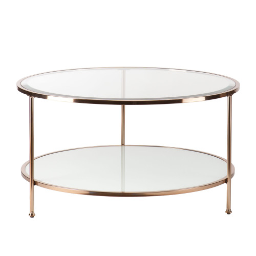 33.75" White and Gold Risa Round Glass Cocktail Table - IMAGE 1