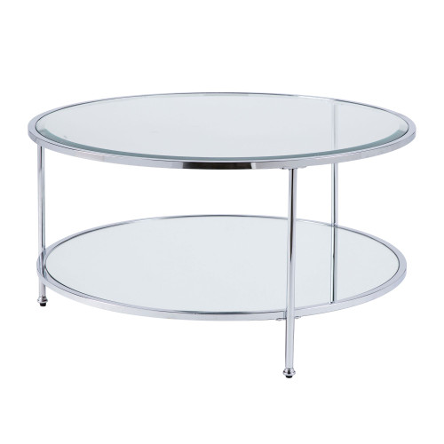 33.75" Silver and Clear 1920's Inspired Glass Round Cocktail Table - IMAGE 1
