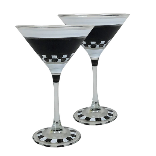 6.75" Black and White Checkered Chalk Martini Glass - IMAGE 1