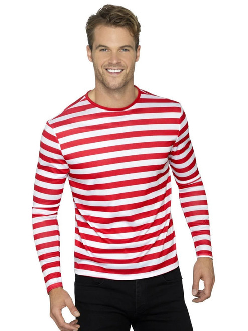Red and White Striped Circus T-Shirt Men Adult Halloween Costume - Medium - IMAGE 1