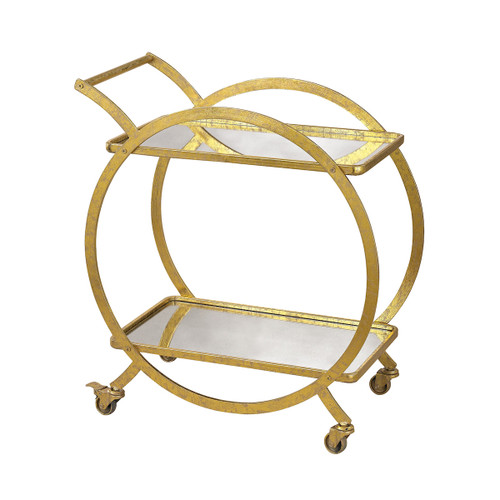 31.5" Antique Mirror and Gold Ring Bar Cart - IMAGE 1