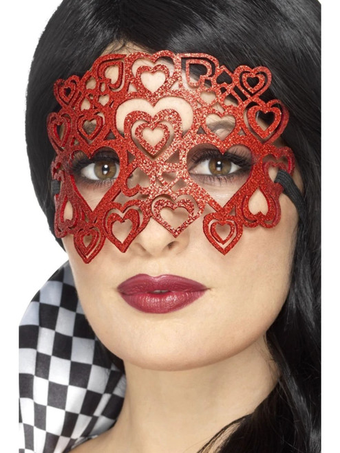Red Heart Shaped Glitter Women Eye Mask Costume Accessory - One Size - IMAGE 1