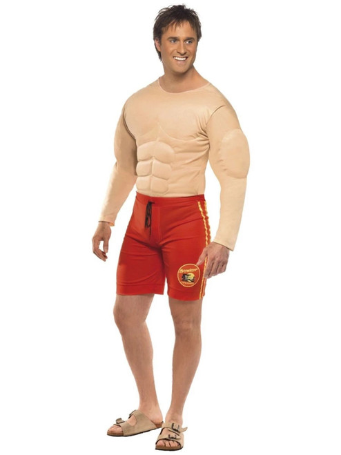 49" Red and Yellow Baywatch Lifeguard Men Adult Halloween Costume - Large - IMAGE 1