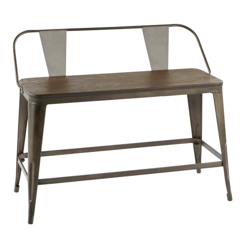 42" Oregon Industrial Antique Metal and Espresso Wood-Pressed Grain Bamboo Counter Bench - IMAGE 1
