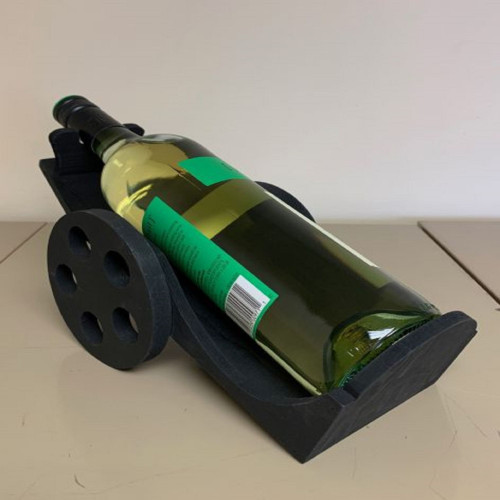 12" Black Wine Bottle Wooden Cart with Wheels - IMAGE 1