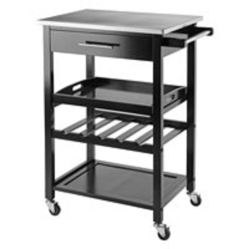 33.75” Black and Silver Kitchen Cart with Stainless Steel Top - IMAGE 1