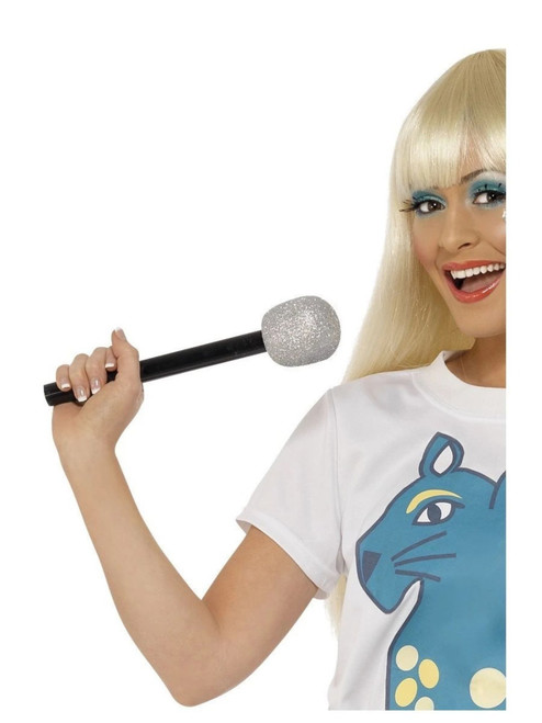 35" Silver Glitter Unisex Adult Halloween Popstar Microphone Costume Accessory - One Size - IMAGE 1
