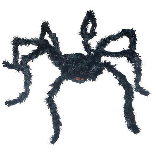 44" Black Light Up Spider Long Hair Halloween Prop - IMAGE 1