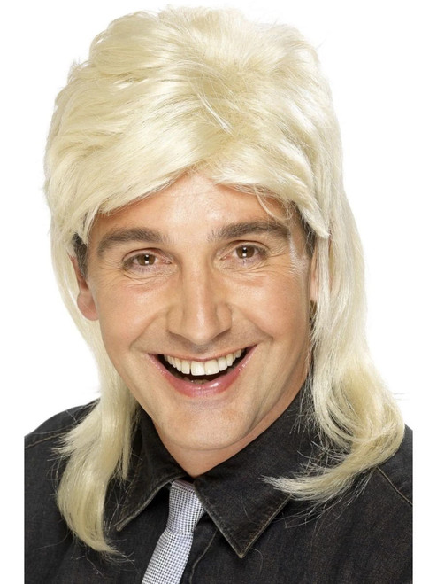 26" Blonde 1980's Style Decades Mullet Men Adult Halloween Wig Costume Accessory - One Size - IMAGE 1