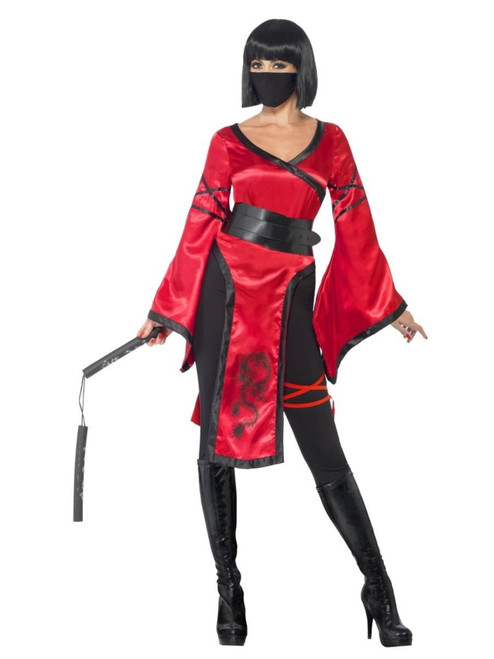 44" Red and Black Shadow Warrior Women Adult Halloween Costume - Large - IMAGE 1