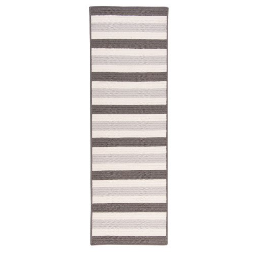 2' x 11' Silver Gray and White Rectangular Braided Runner Rug - IMAGE 1