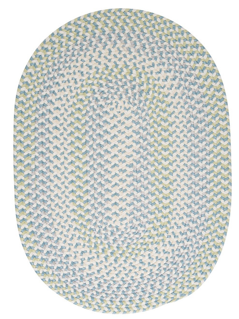 2' x 10' Blue, Green and Beige Reversible Oval Handcrafted Area Throw Rug - IMAGE 1
