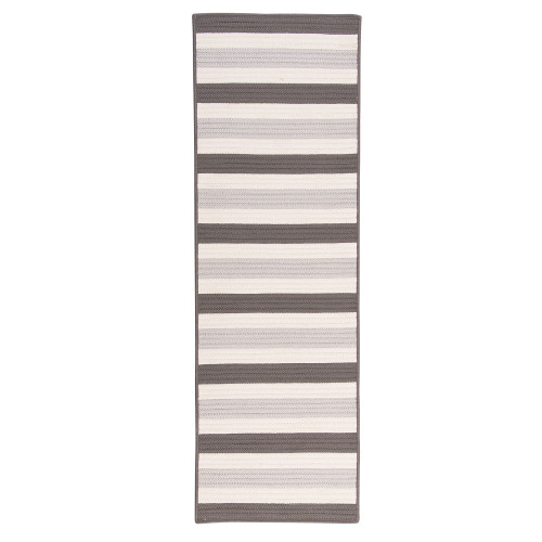 2' x 12' Gray and White Striped Handcrafted Outdoor Reversible Area Throw Rug Runner - IMAGE 1