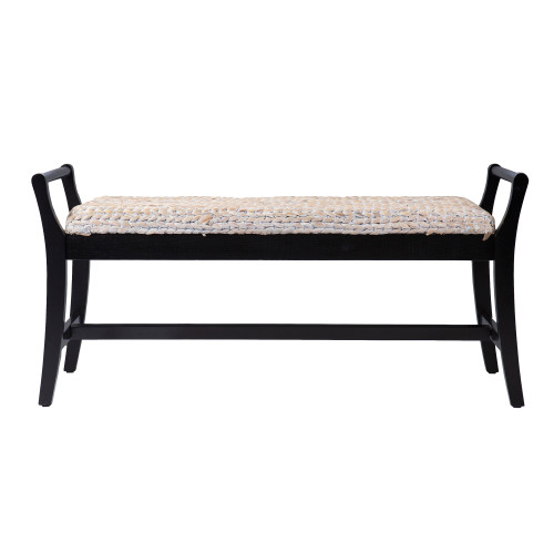 44.25" Beige and Black Coastal Style Water Hyacinth Bench - IMAGE 1