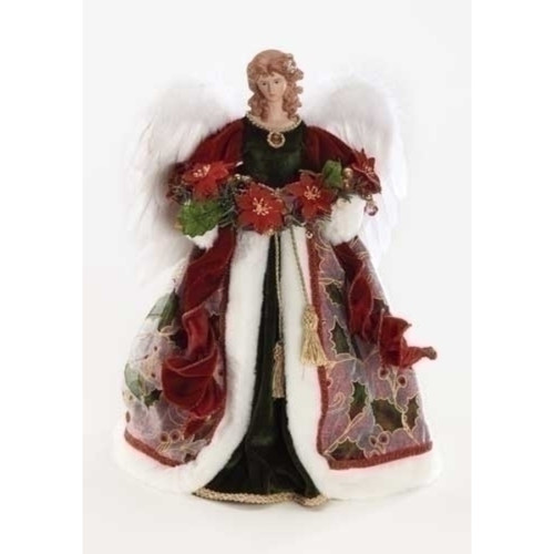 16" Burgundy Red Angel with Poinsettia Christmas Tree Topper - Unlit - IMAGE 1
