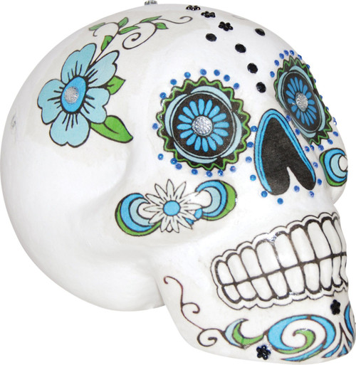 7" White and Blue Sugar Skull Halloween Prop - IMAGE 1