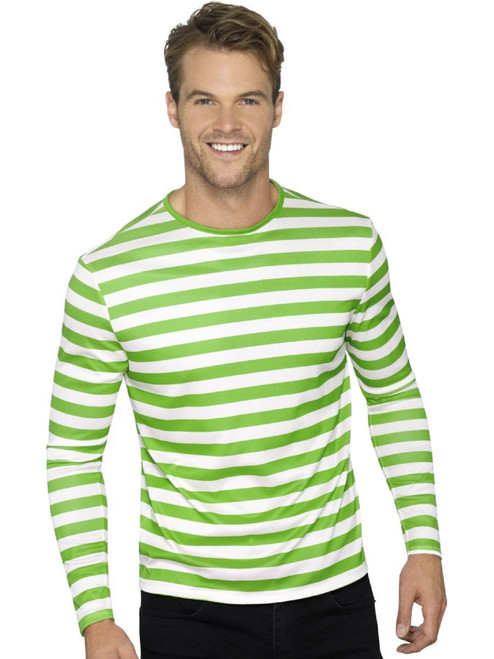 47.5" Green and White Stripy Circus T-Shirt Men Adult Halloween Costume - Medium - IMAGE 1