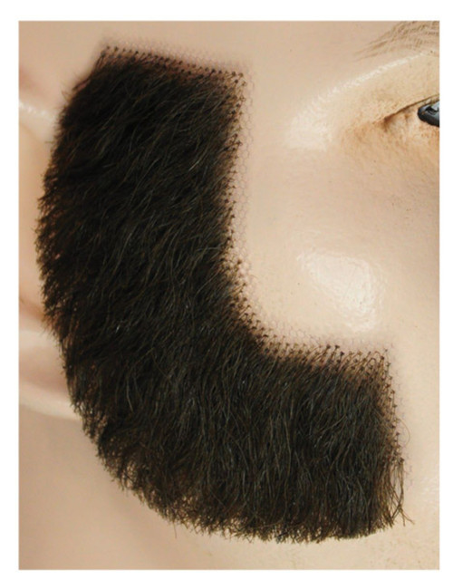Black L Shaped Human Hair Men Adult Sideburns Costume Accessory - One Size - IMAGE 1