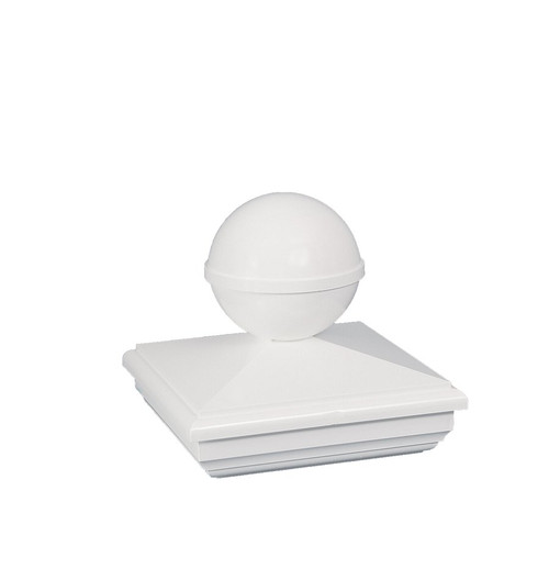 Set of 2 Crisp White New England Ball Post Cap for 4x4 Fence Post - IMAGE 1