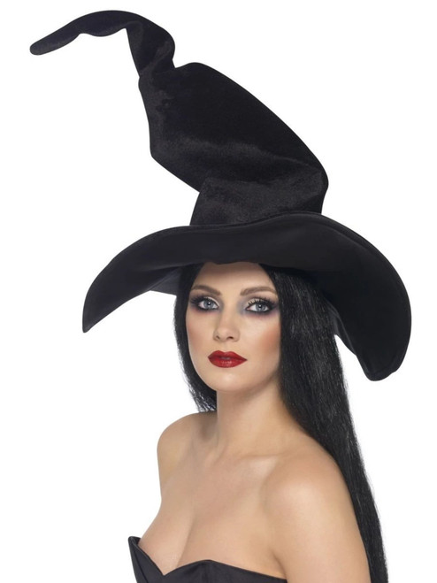 52" Black Tall and Twisty Witch Women Halloween Hat with Spider Costume Accessory - One Size - IMAGE 1