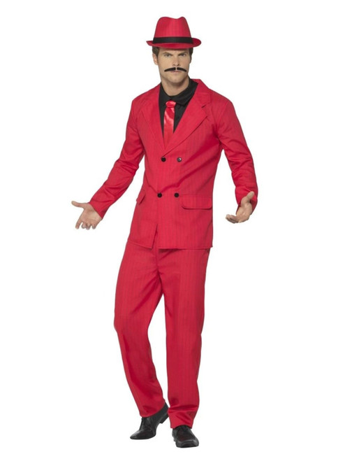 40" Red and Black Zoot Suit with Trouser Men Adult Halloween Costume - Medium - IMAGE 1