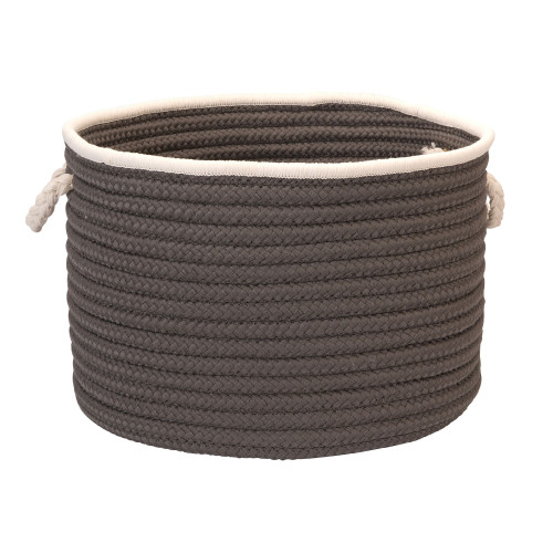 22" Gray and White Handmade Braided Round Basket - IMAGE 1