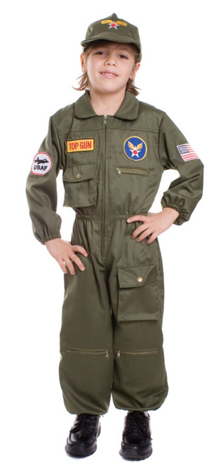 Olive Green and Blue Air Force Pilot Unisex Child Halloween Costume - Small - IMAGE 1